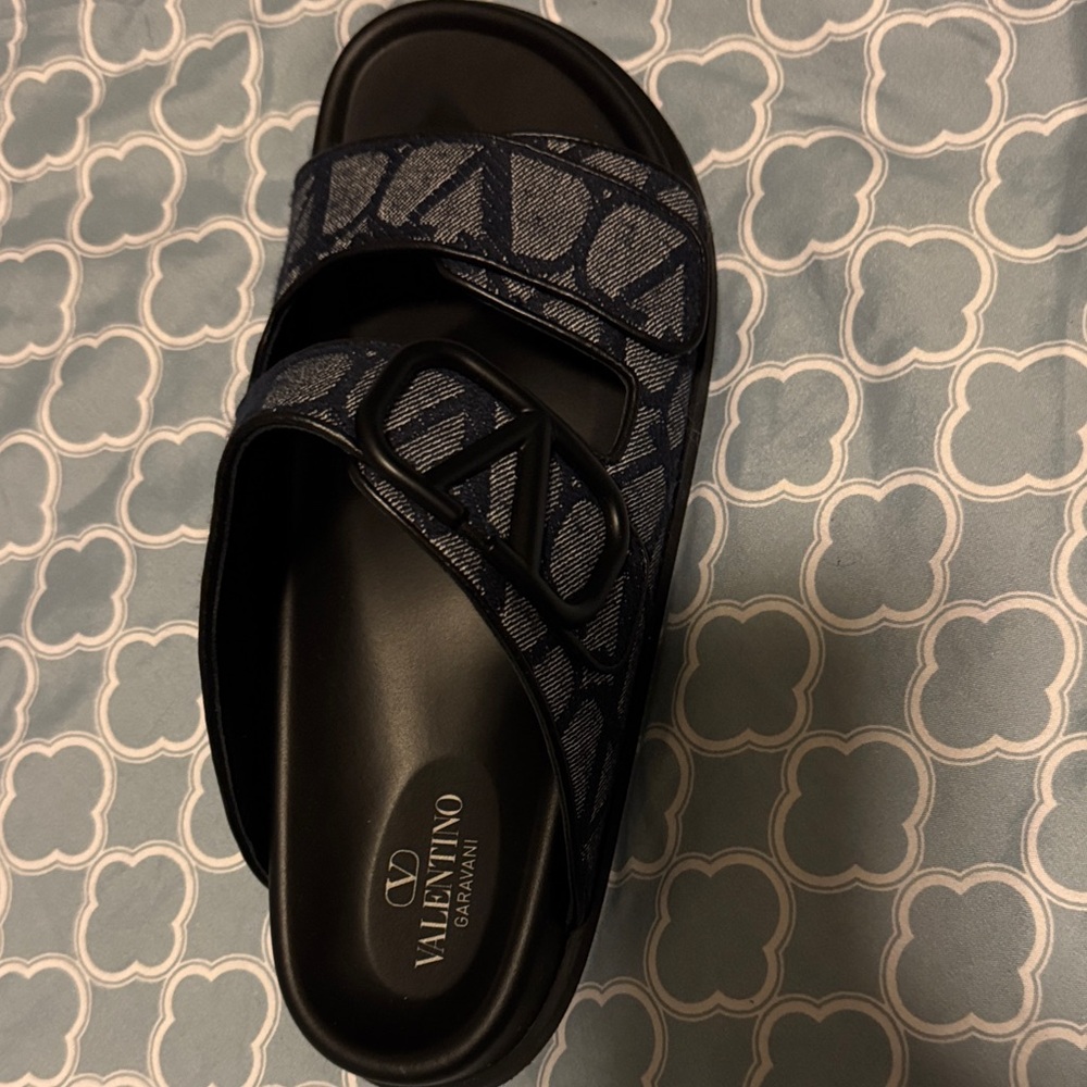 Valentino Garavani Navy Monogram Slides